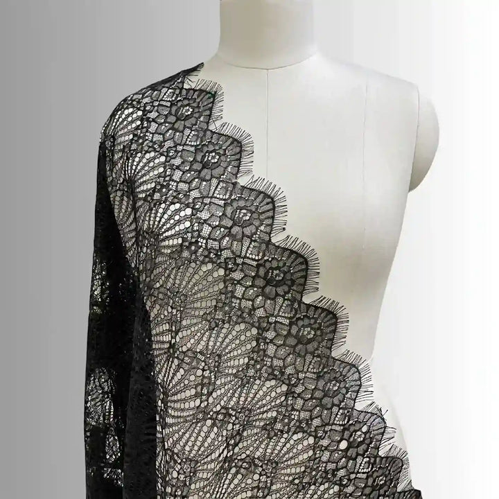 Midnight Black Rose Corded Fabric | 60 inches