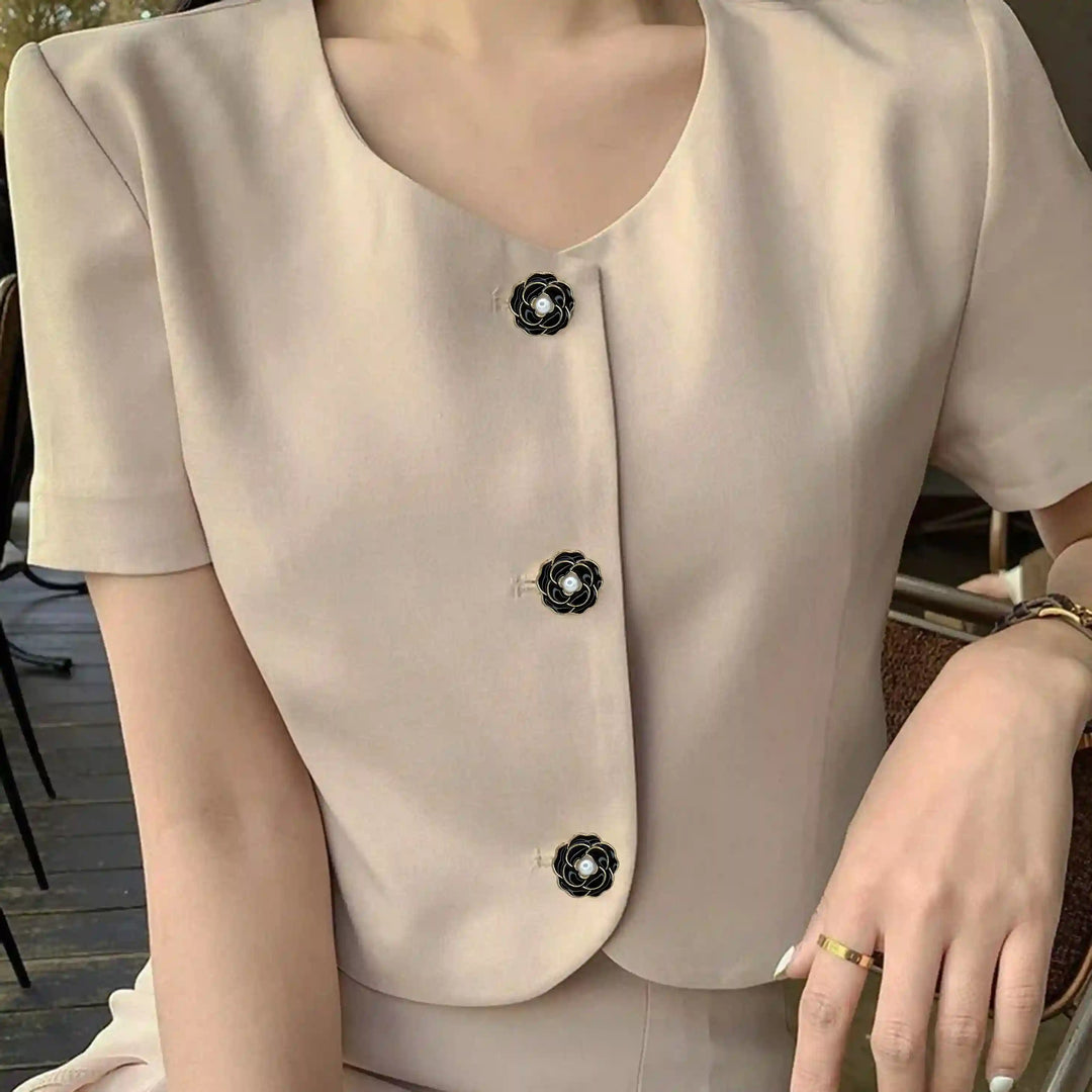 Black Enamel Rose Button Cover