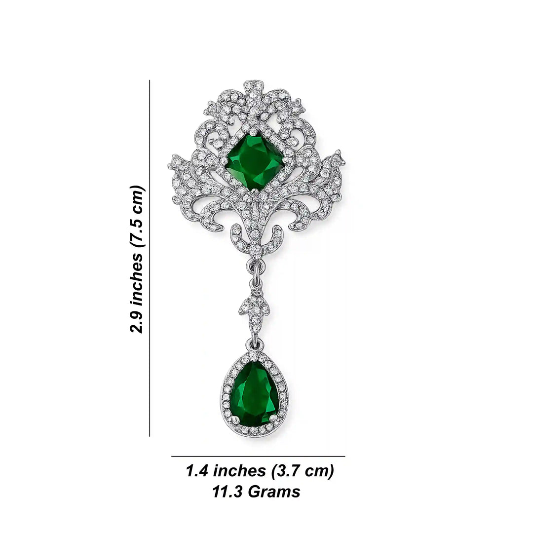 Ornate Emerald Dangle Brooch