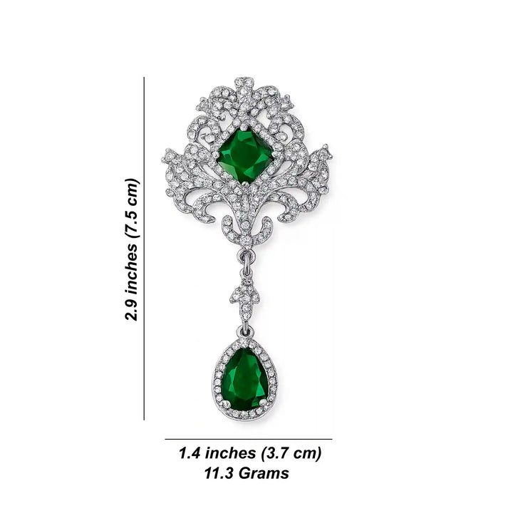 Ornate Emerald Dangle Brooch