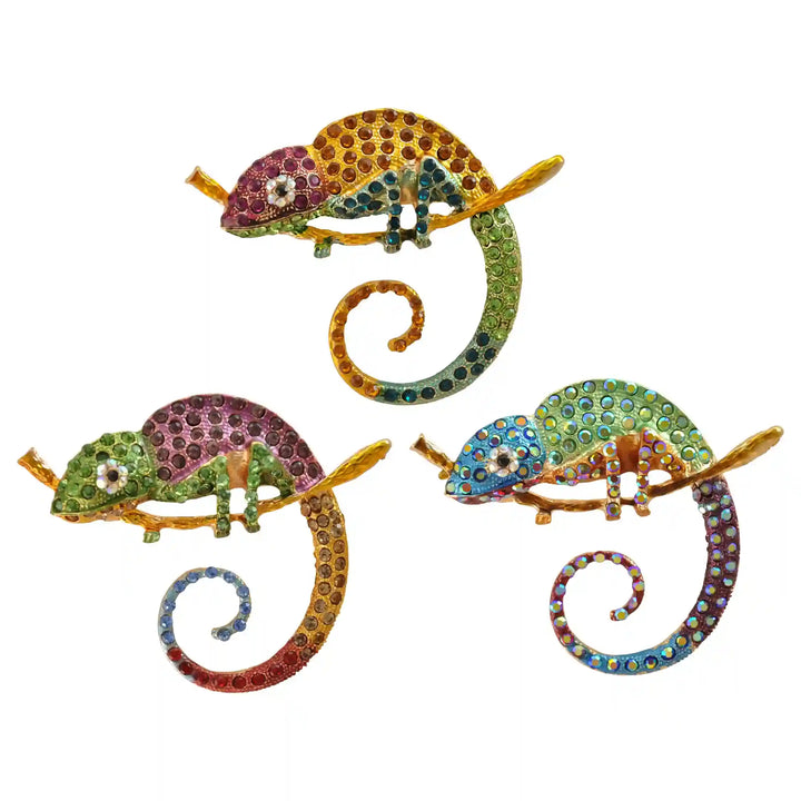 Rainbow Chameleon Brooch Pin