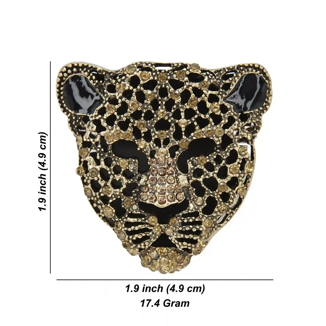 Panther Leopard Head Rhinestone Brooch