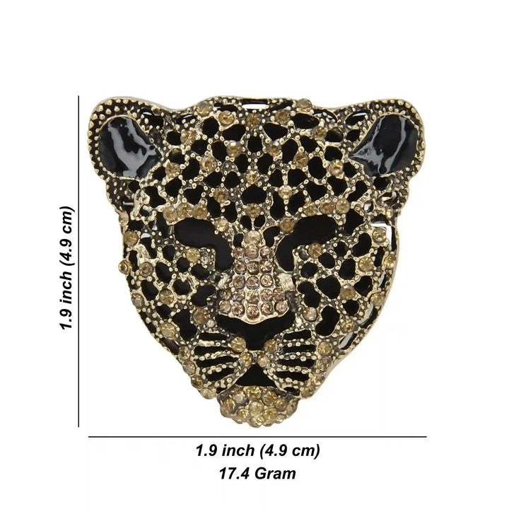 Panther Leopard Head Rhinestone Brooch