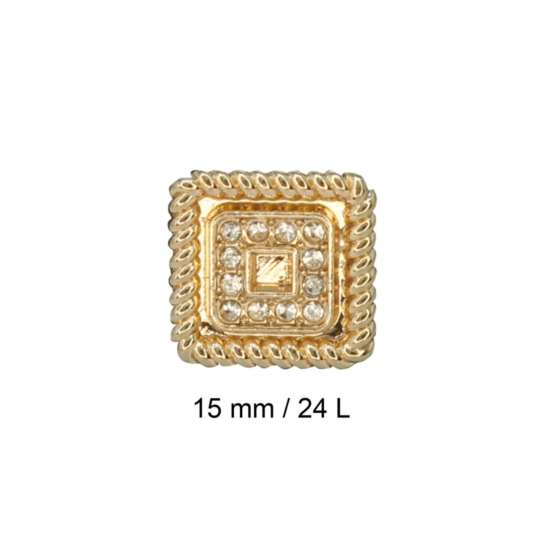 Shimmering Square Rhinestone Diamond Metal Button | 15mm (24L)