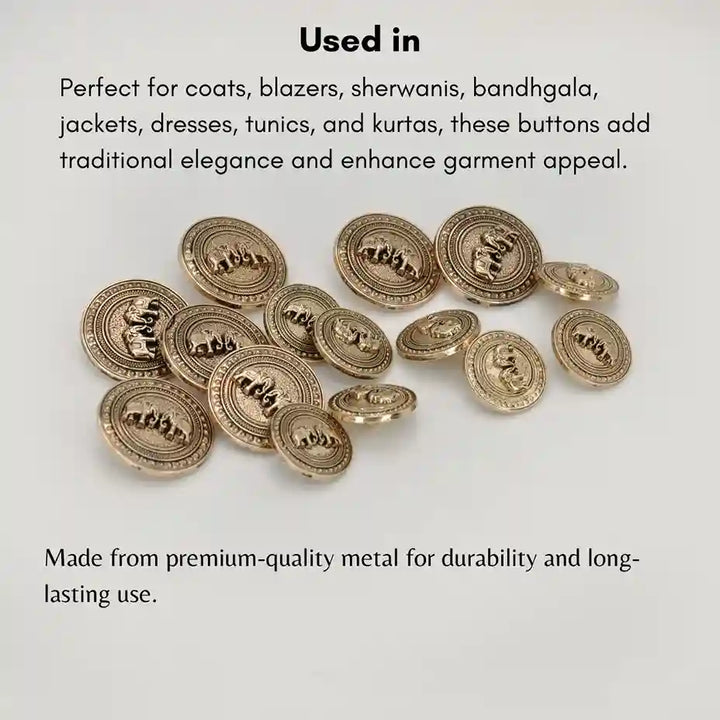Confronted Elephant Design Metal Buttons | 18mm & 23mm