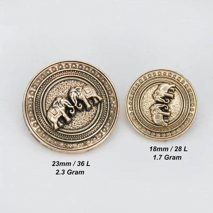Confronted Elephant Design Metal Buttons | 18mm & 23mm