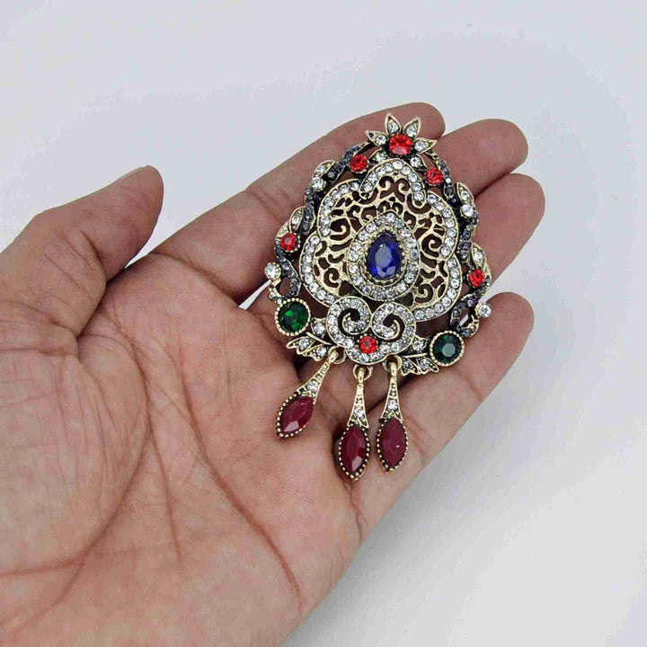 Designer Brooch & Blue Floral Buttons Combo Pack