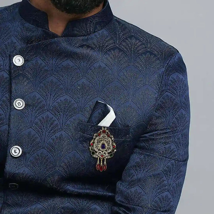 Designer Brooch & Blue Floral Buttons Combo Pack