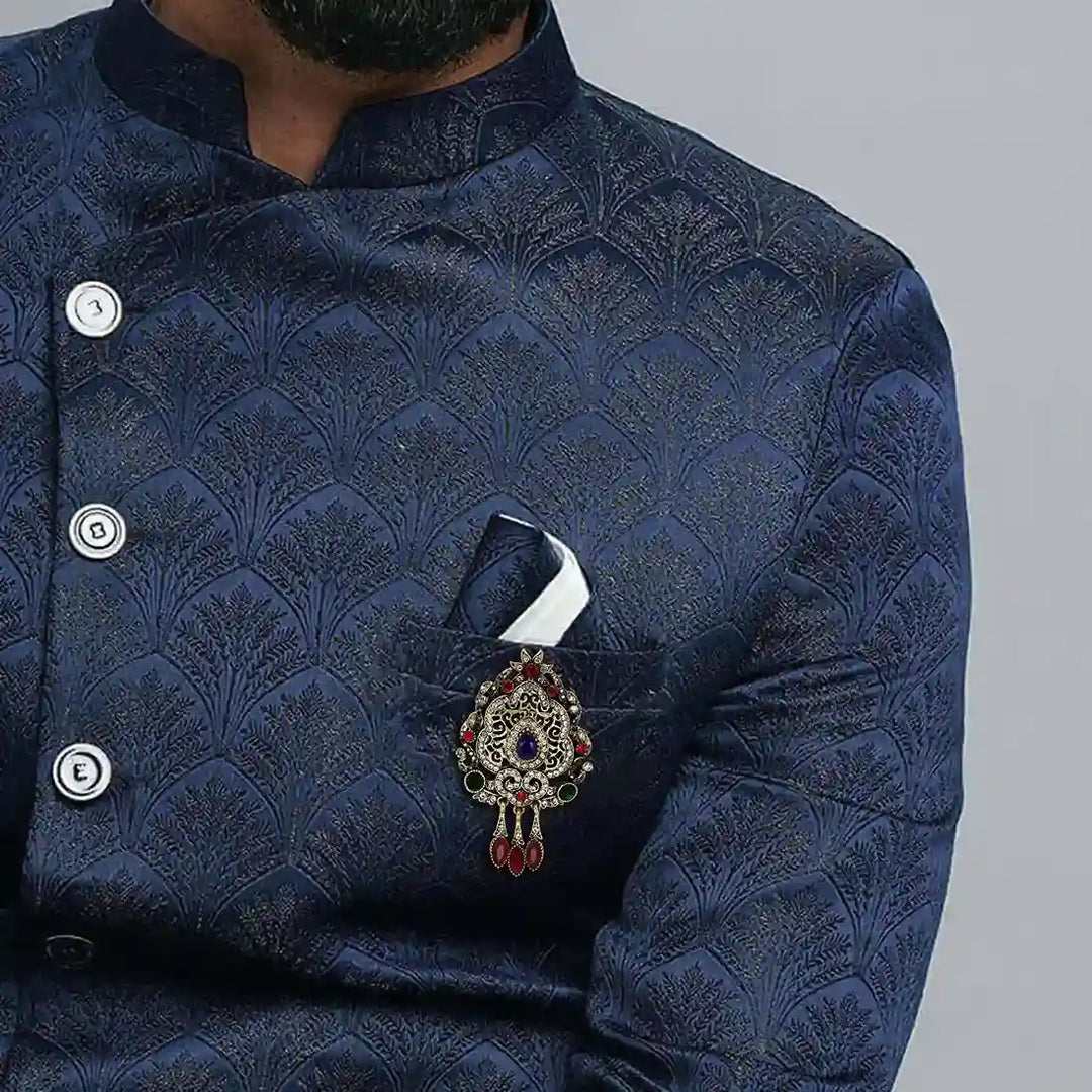 Designer Brooch & Blue Floral Buttons Combo Pack