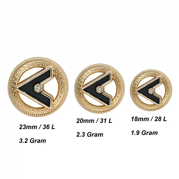 Letter V Metal Buttons | 18mm (28L), 20mm (31L) & 23mm (36L)
