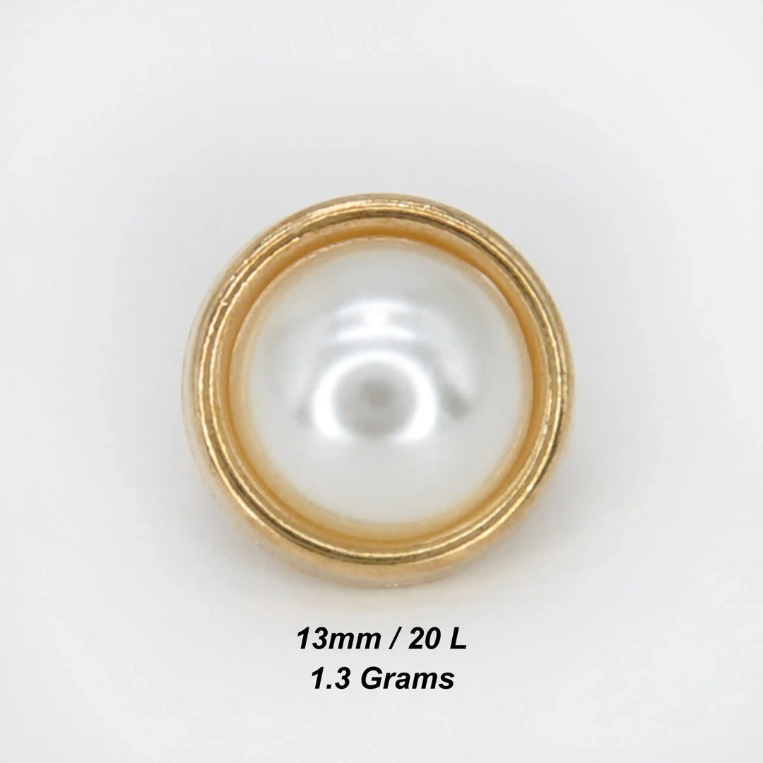 Pearl White Gold Rim Metal Button | 13mm (20L)