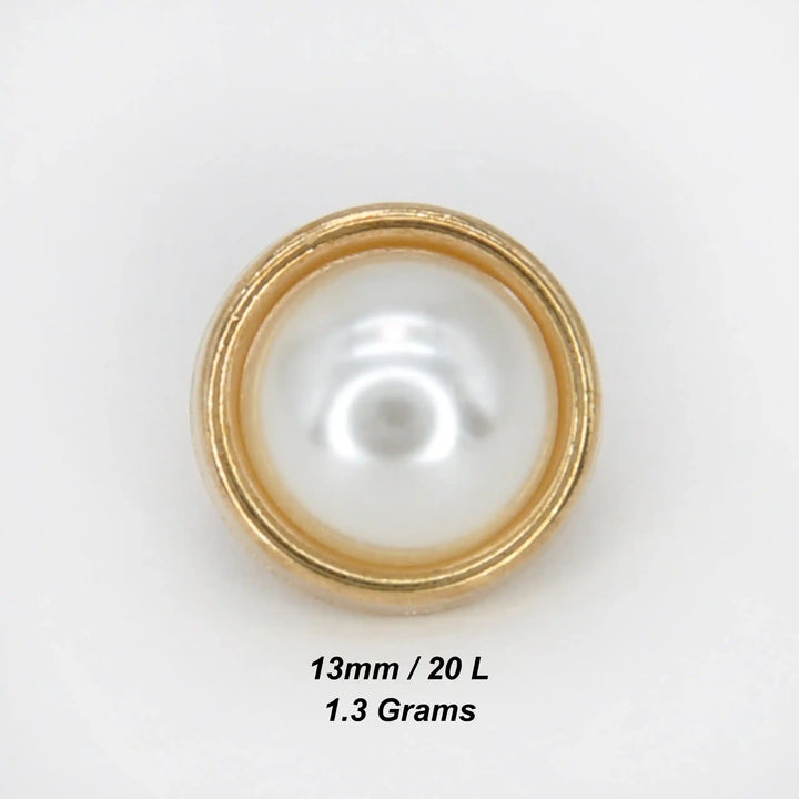 Pearl White Gold Rim Metal Button | 13mm (20L)