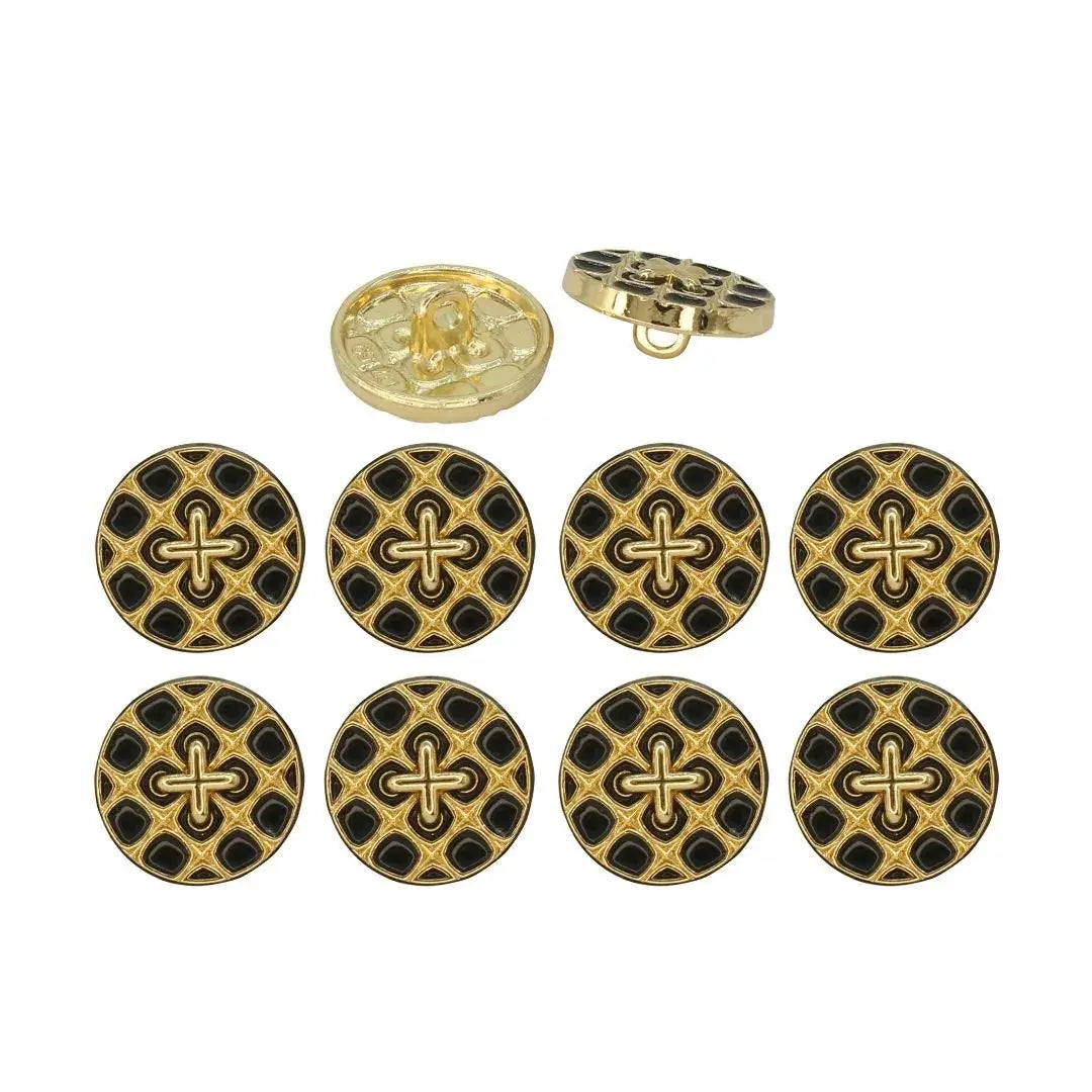 Monochrome Cross Design Metal Buttons | 12mm(20L) & 18mm(28L)
