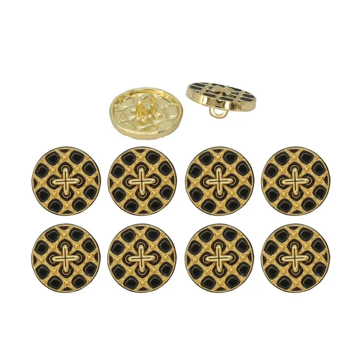 Monochrome Cross Design Metal Buttons | 12mm(20L) & 18mm(28L)