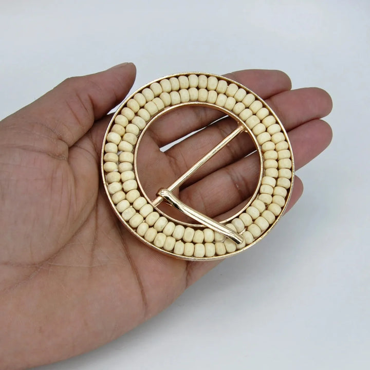 Handcrafted Round Natural Raffia Material Buckle | 3 inches (7.7cm)