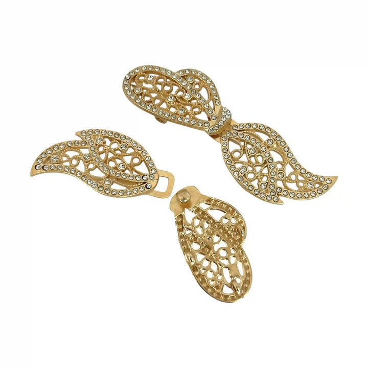 Crystal-Encrusted Filigree Metal Frog Closure Buttons