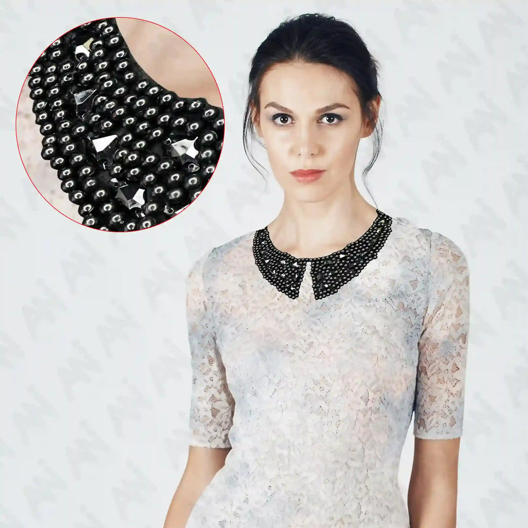 Black Bead Embellished Neckline