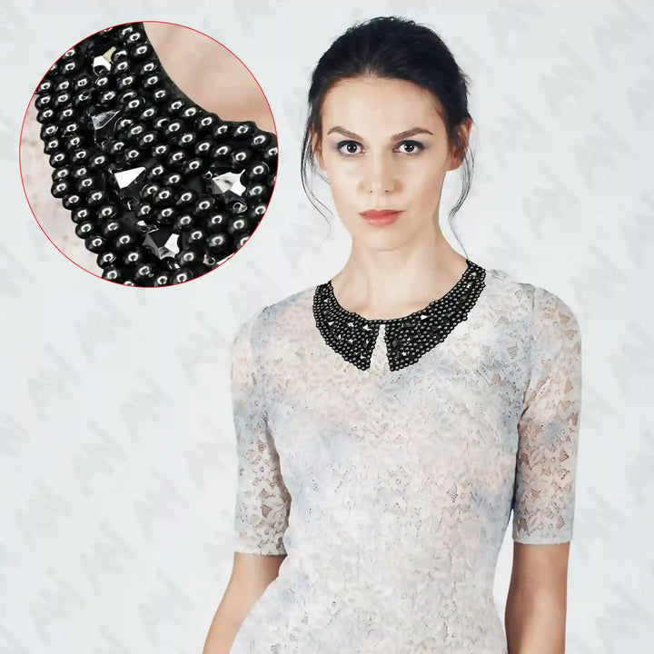 Black Bead Embellished Neckline