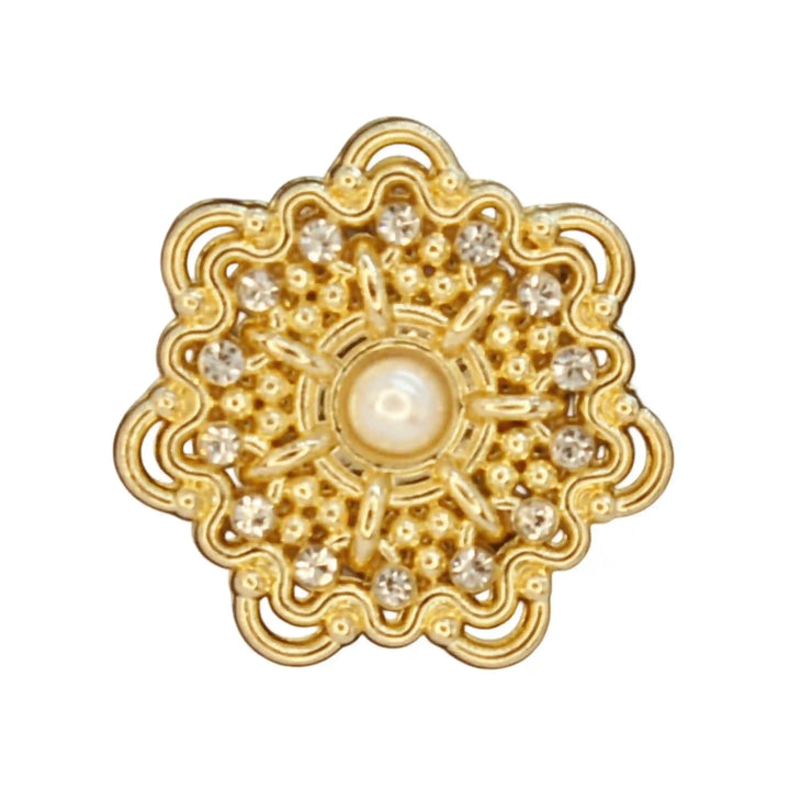 Gold Floral Metal Button with Diamond and Pearl Accents