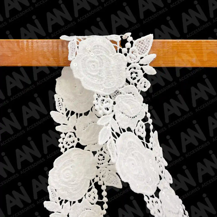 Rose with leaves Floral Sequins Lace | 2 Meter
