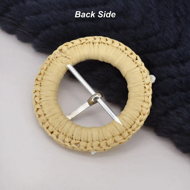 Artisanal Raffia Buckle with Shells & Pearls