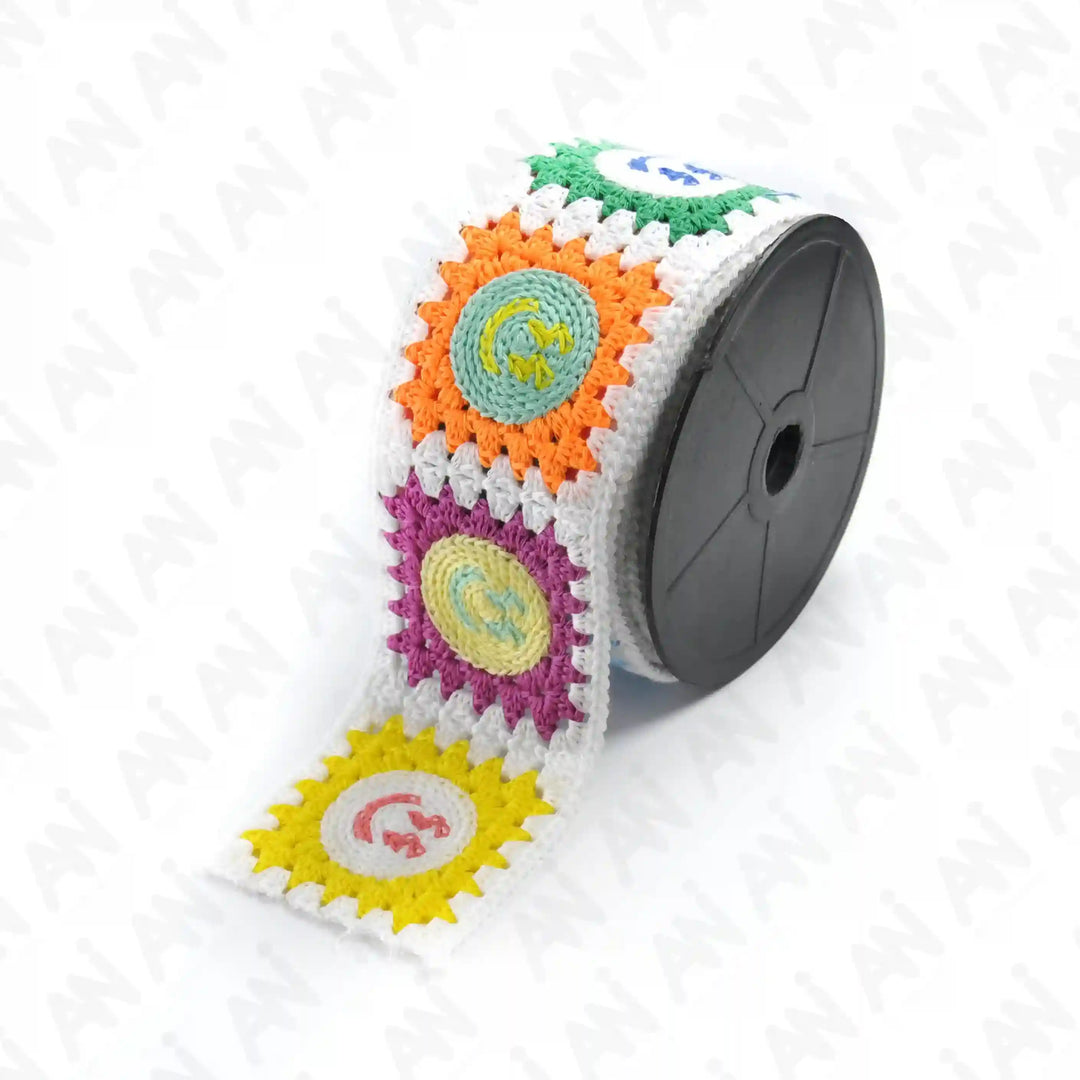 Multicolor Crocheted Granny Square Lace Trim