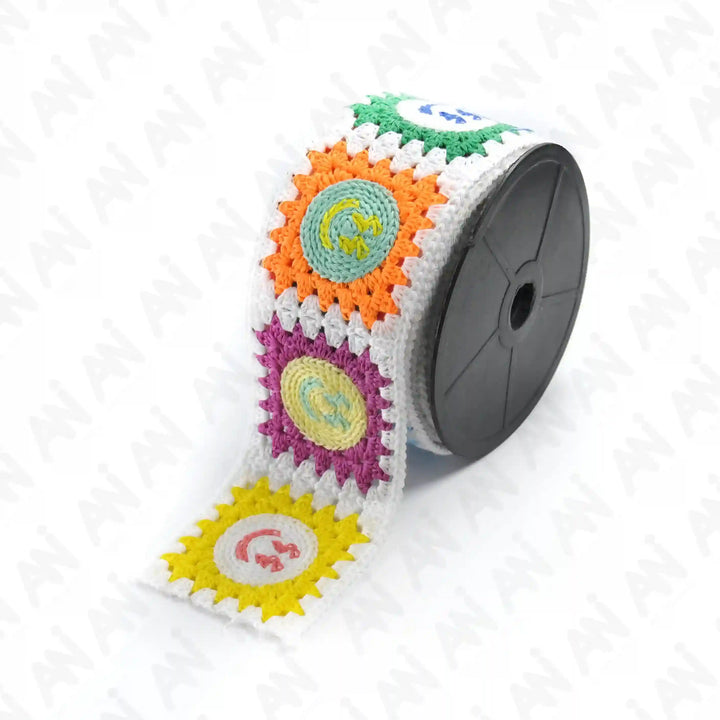 Multicolor Crocheted Granny Square Lace Trim