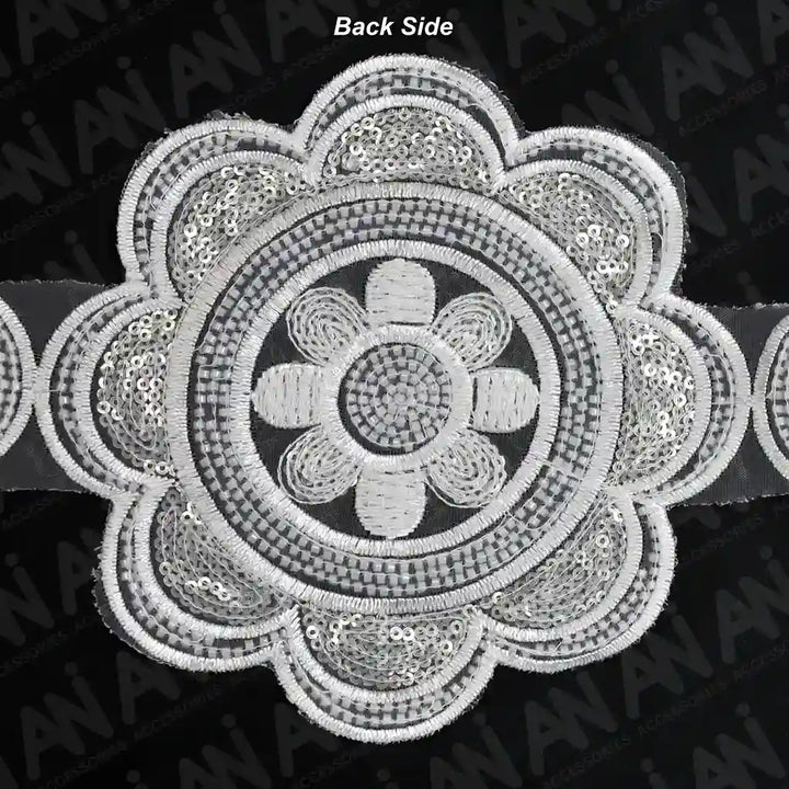 Beaded cut work Floral Chakra Lace Trim on net | 1 meter