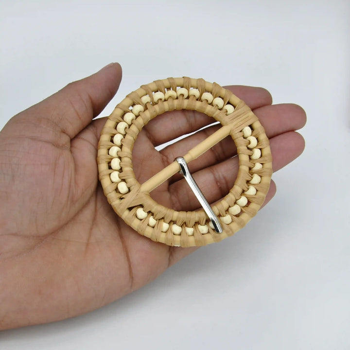 Cognac Beaded Raffia Buckle