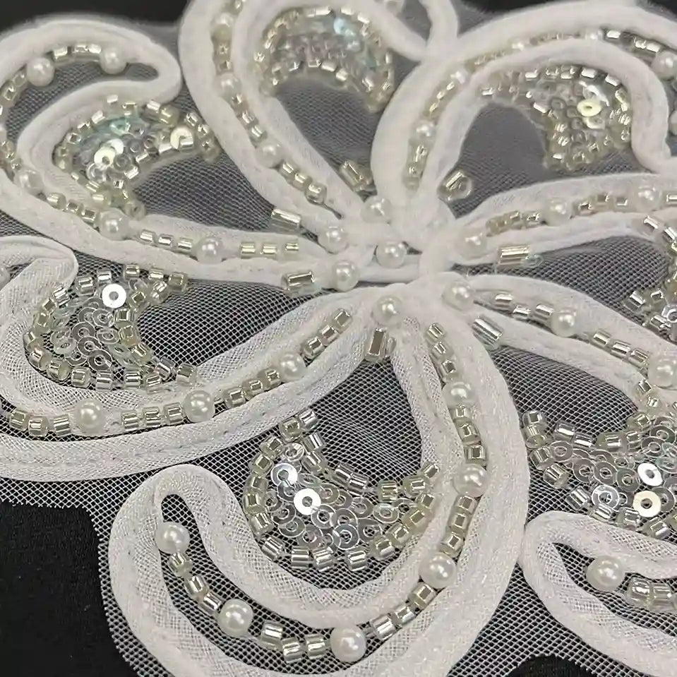 Couture Beaded Swirl Floral Appliqué Patch