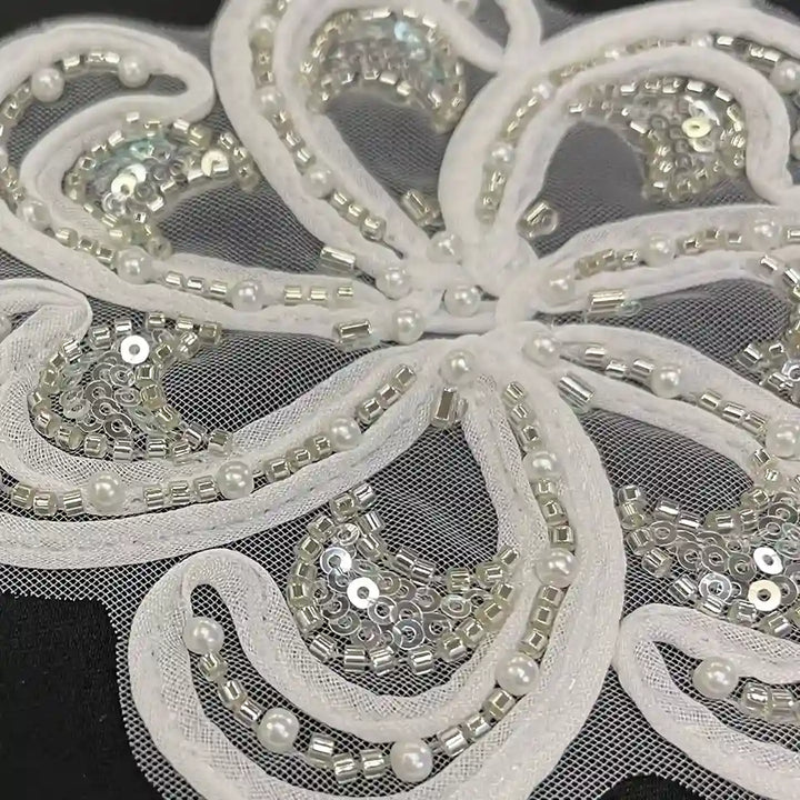 Couture Beaded Swirl Floral Appliqué Patch