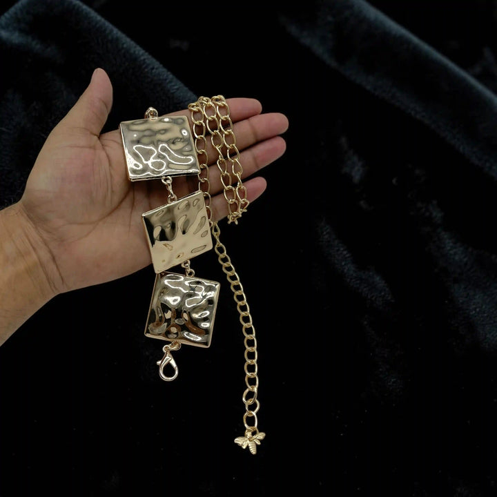 Elegant Gold Square Link Metal Waist Belt for Women