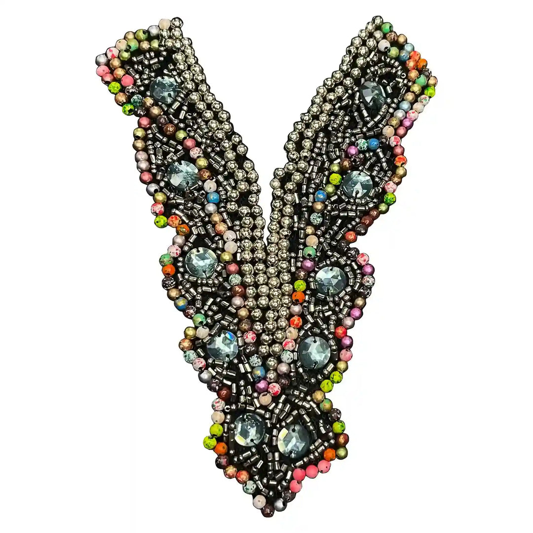 Multicolor Beaded V Neckline