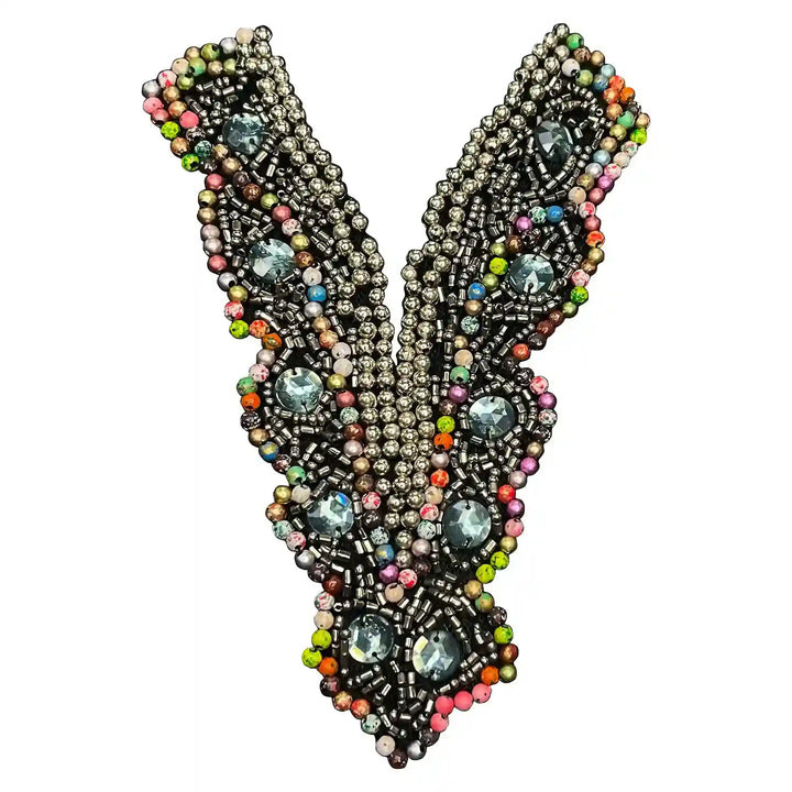 Multicolor Beaded V Neckline