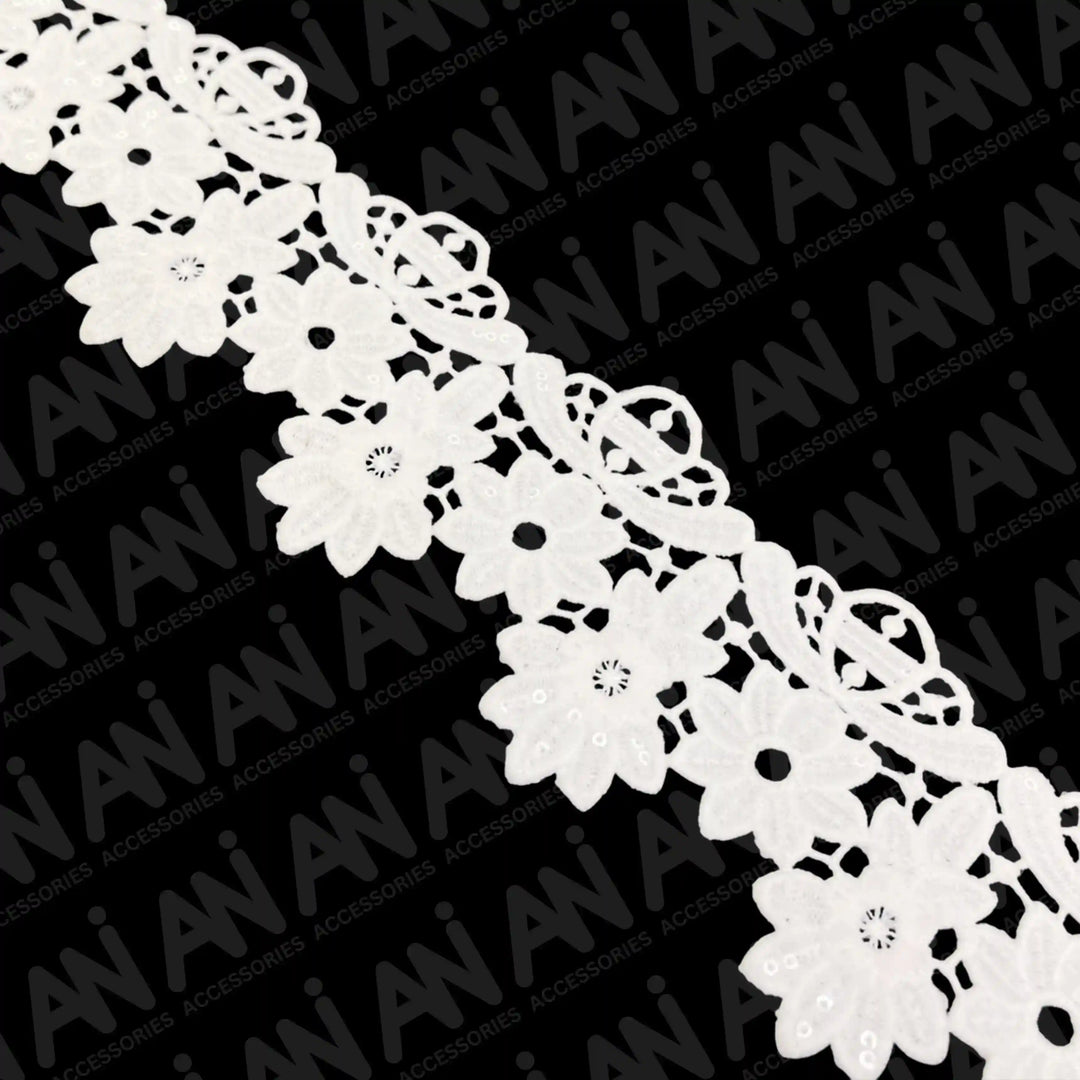 Broad Scalloped Floral Borders Sequins Lace | 2 Meter