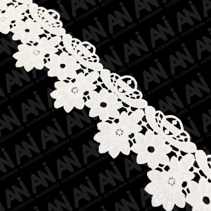 Broad Scalloped Floral Borders Sequins Lace | 2 Meter