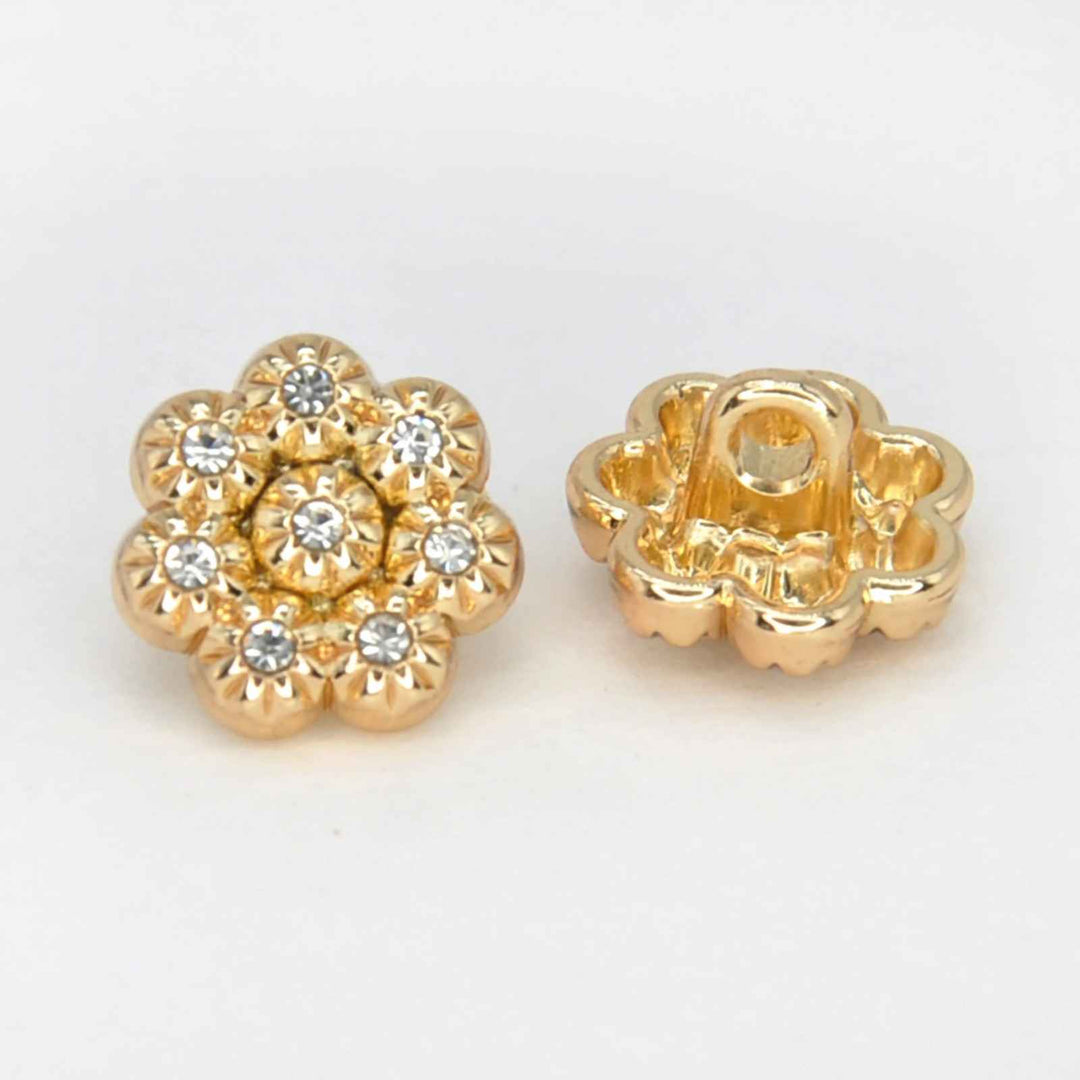 Premium Gold Rhinestone Floral Metal Button | 11mm (17L)