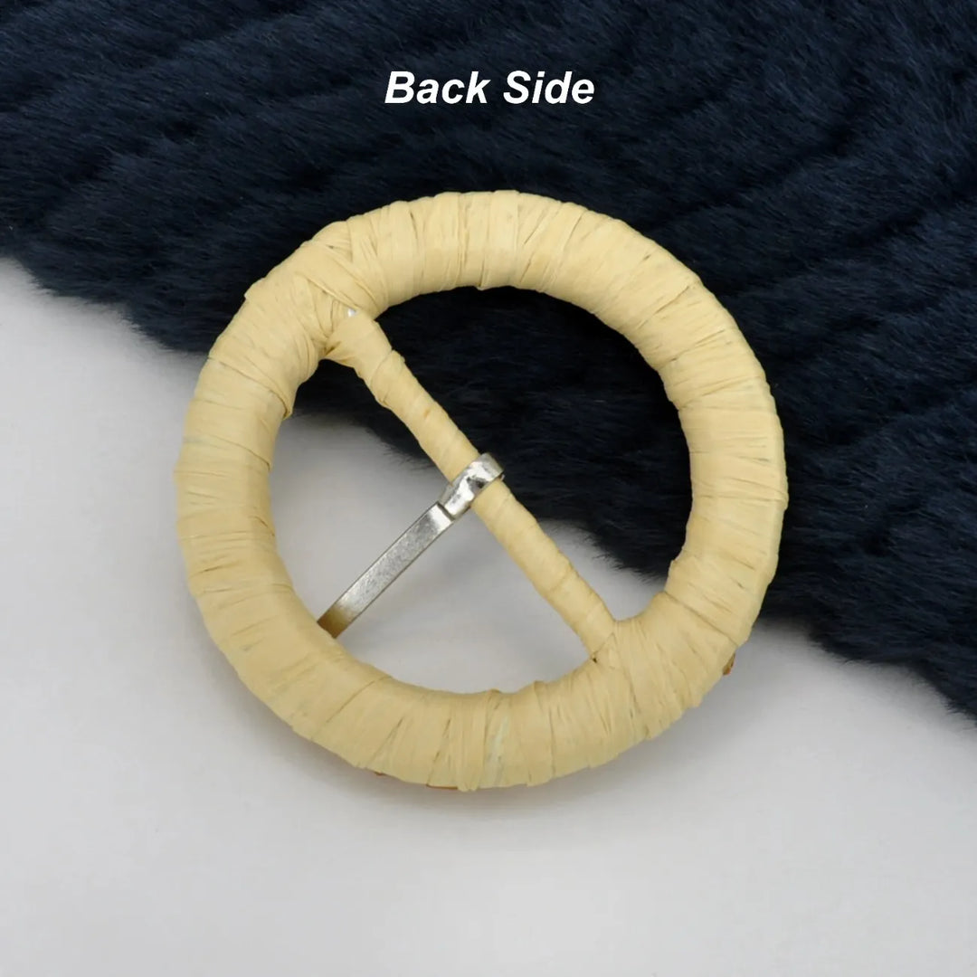 Yellow Raffia Ring Buckle with Crystal Beads | 2.4 inches (6.4cm)