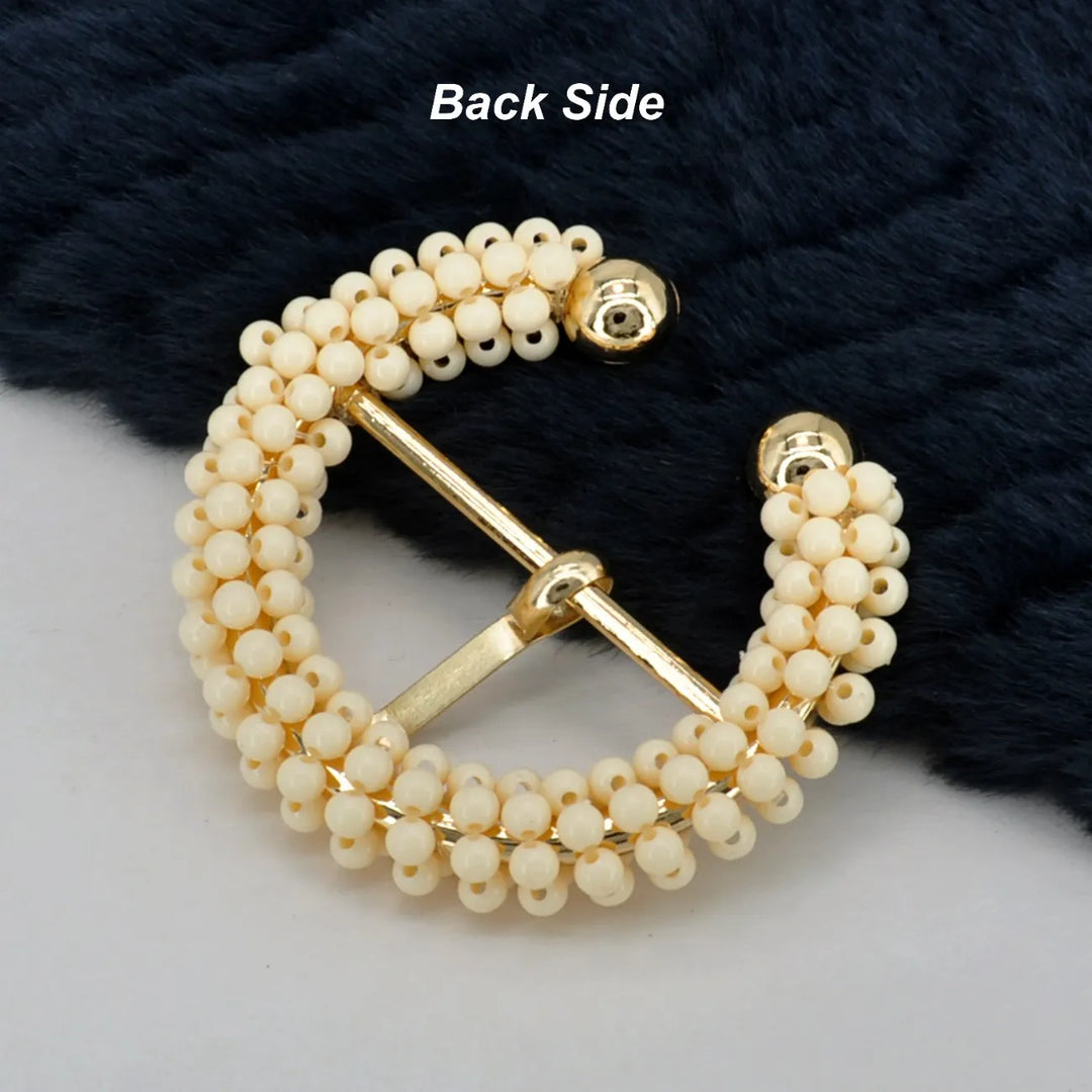 Ivory Beaded C & D Shape Buckle with Gold Finish