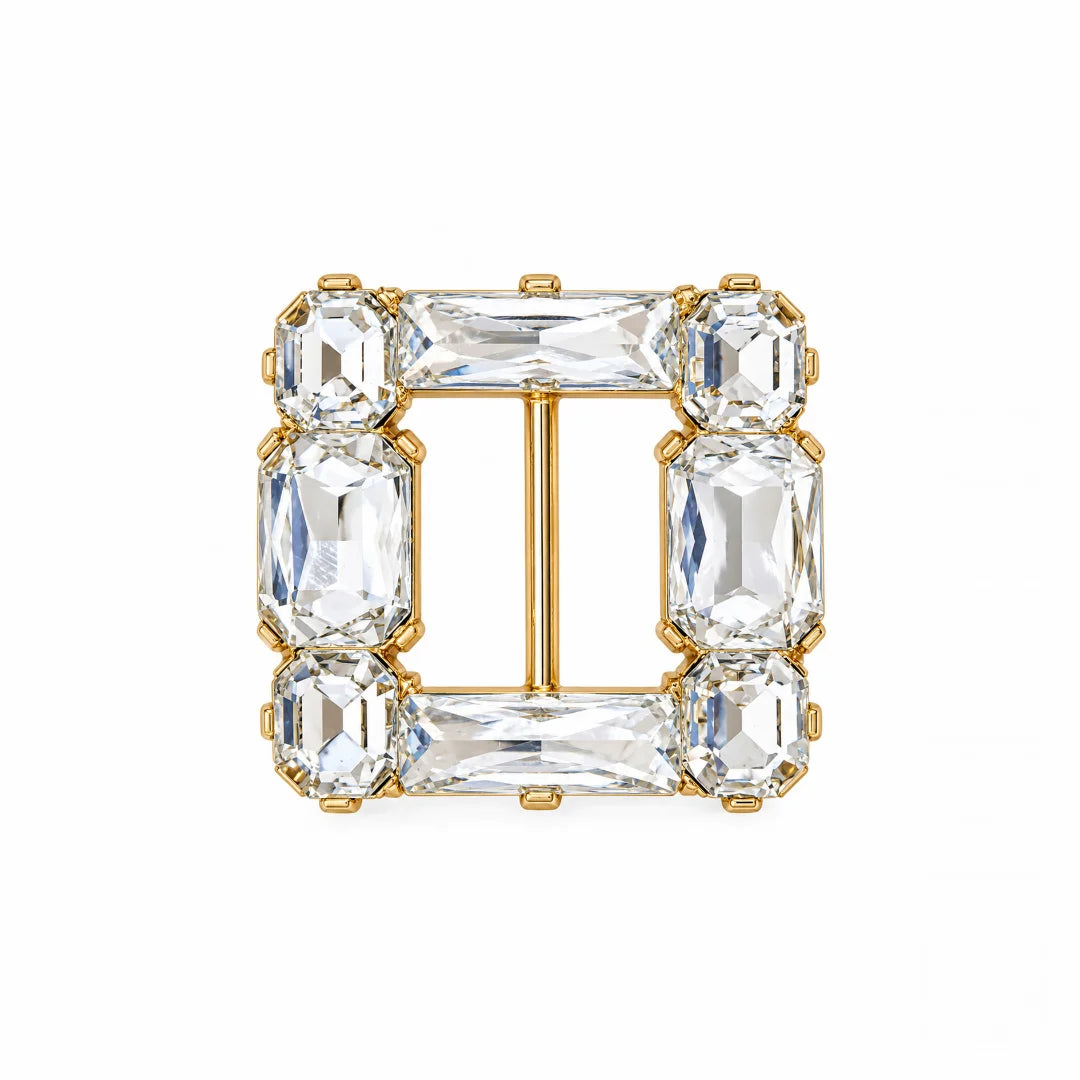 Emerald Cut Crystal Studded Square Belt Buckle