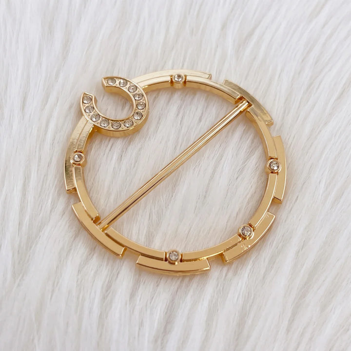 Crescent Moon Rhinestone Studded Round Belt Buckle