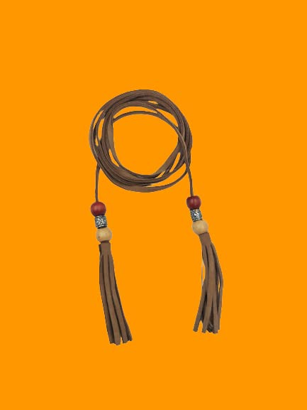 Women Suede Belt/Cord for Skiny Girl/Women with Wooden Beeds Tassel (Light Brown)