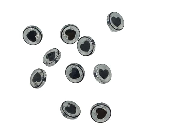 ANI Accessories Round Italiano Design Glossy Epoxy Resin Small 8 Piece Shank Buttons for Men & Women Used for Shirts Knitting Sewing Kurti Dress & DIY Craft Size 17L, 10.55mm (Silver ring Black Heart) shirt/kurti Button