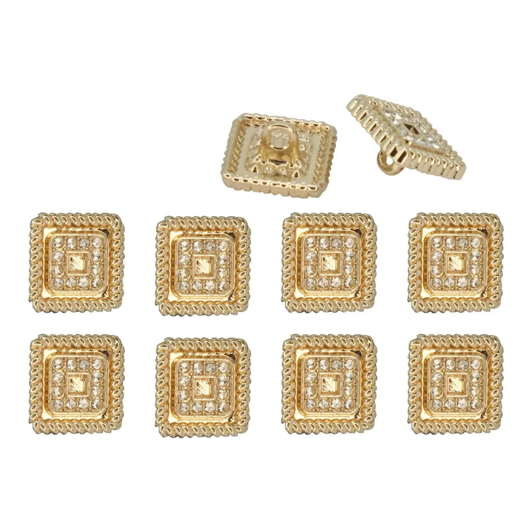 Shimmering Square Rhinestone Diamond Metal Button | 15mm (24L)