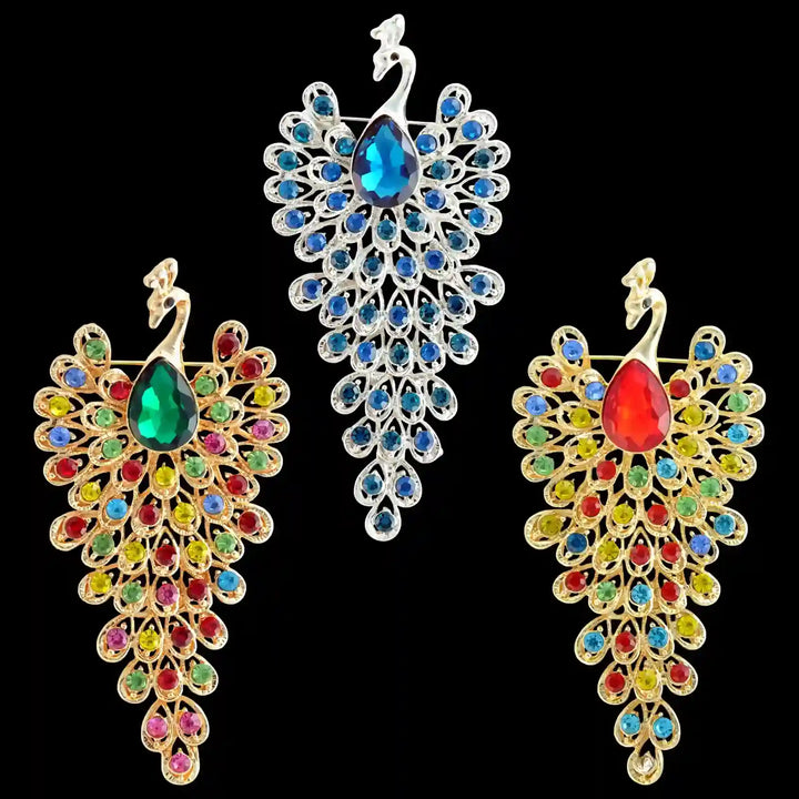 Jeweled Peacock Pin Brooch
