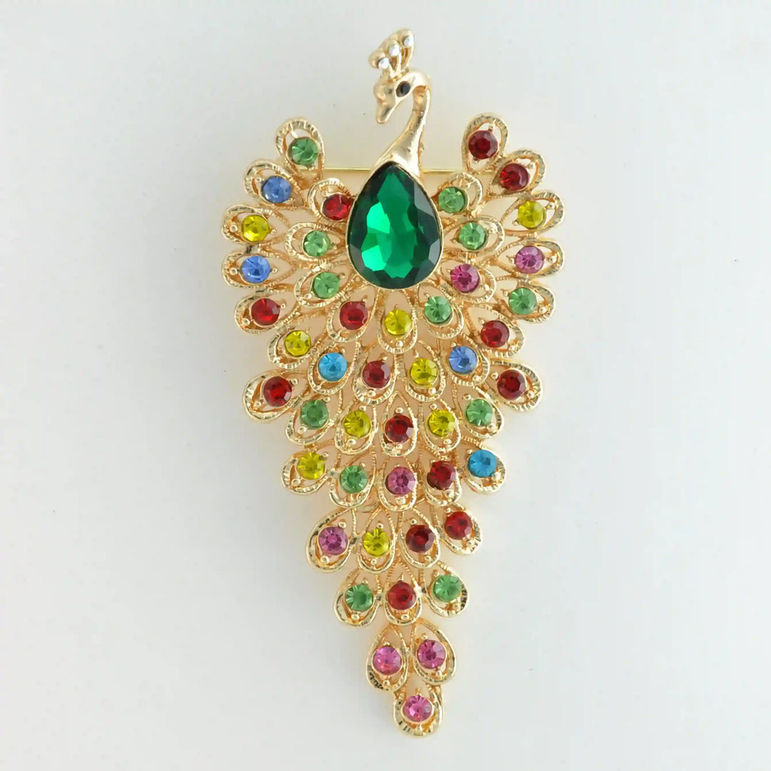 Jeweled Peacock Pin Brooch