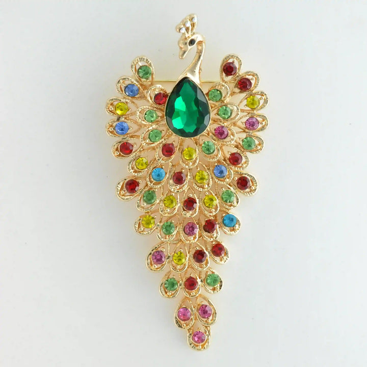 Jeweled Peacock Pin Brooch