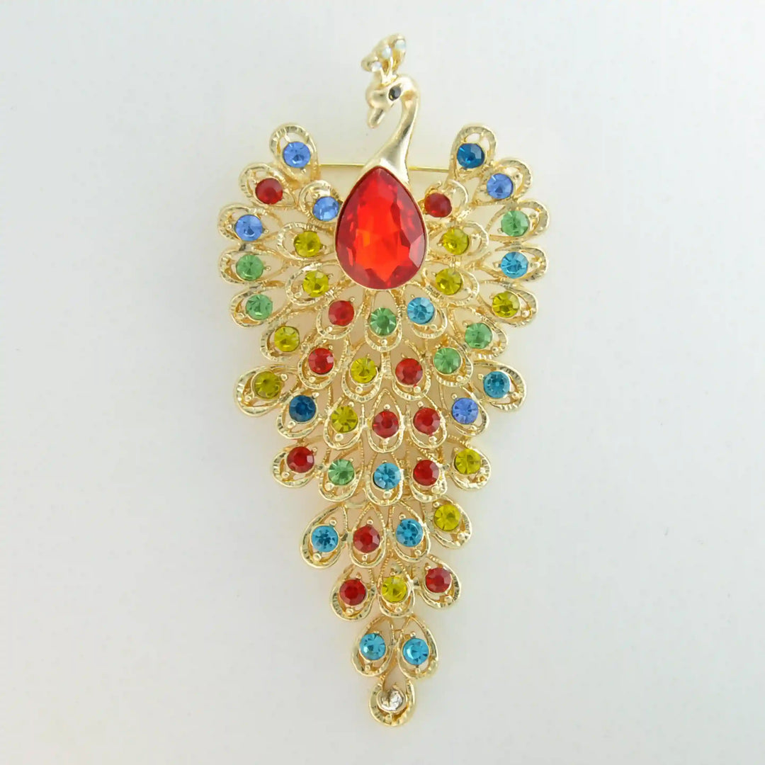 Jeweled Peacock Pin Brooch