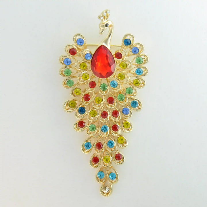 Jeweled Peacock Pin Brooch