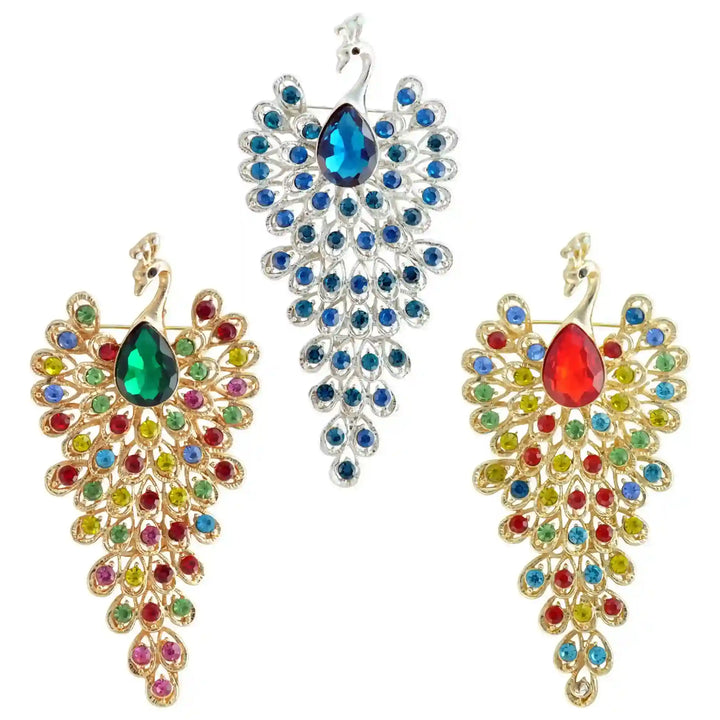 Jeweled Peacock Pin Brooch